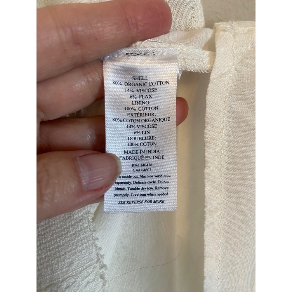 Faherty White‎ Organic Cotton Flax Smocked Shift Dress  Womens XS - Picture 3 of 7